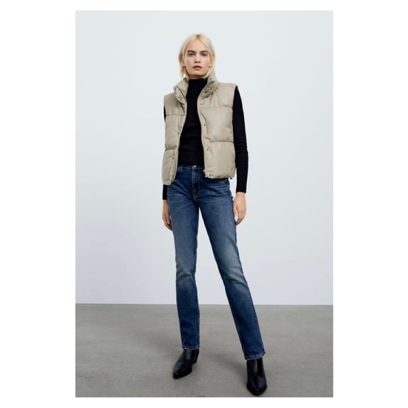 Zara Jackets & Blazers - 🏷️ SOLD • ZARA • Faux Leather Puffer Vest in Gray Marl • Medium